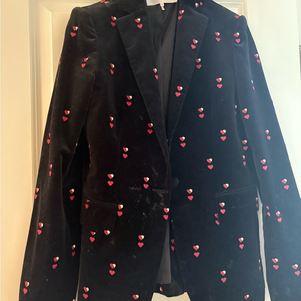 Frame Denim Black Blazer with Red Heart Accents